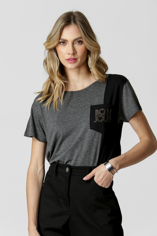 T- Shirt Com Bolso Frontal - CHUMBO MESCLA