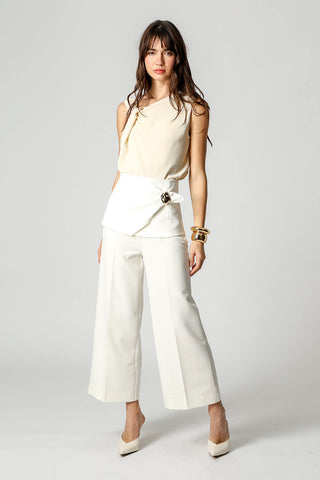 Cinto Pala Transpassada Com Broche Dourado - OFF WHITE