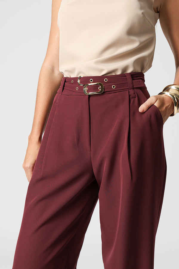 Calça Alfaiataria Com Pregas e Cintos