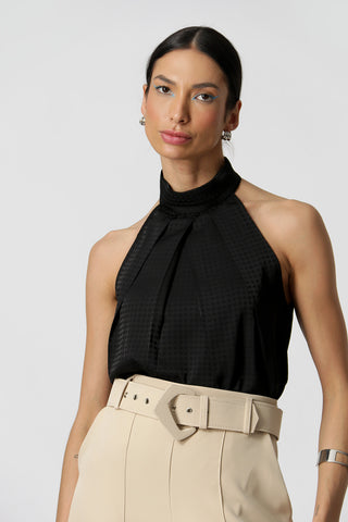 Blusa Gola Alta Em Cetim Poá - PRETO