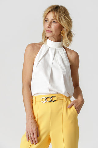 Blusa Gola Alta Em Cetim Poá - OFF WHITE
