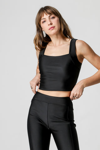 Blusa corta con tirantes anchos - NEGRO