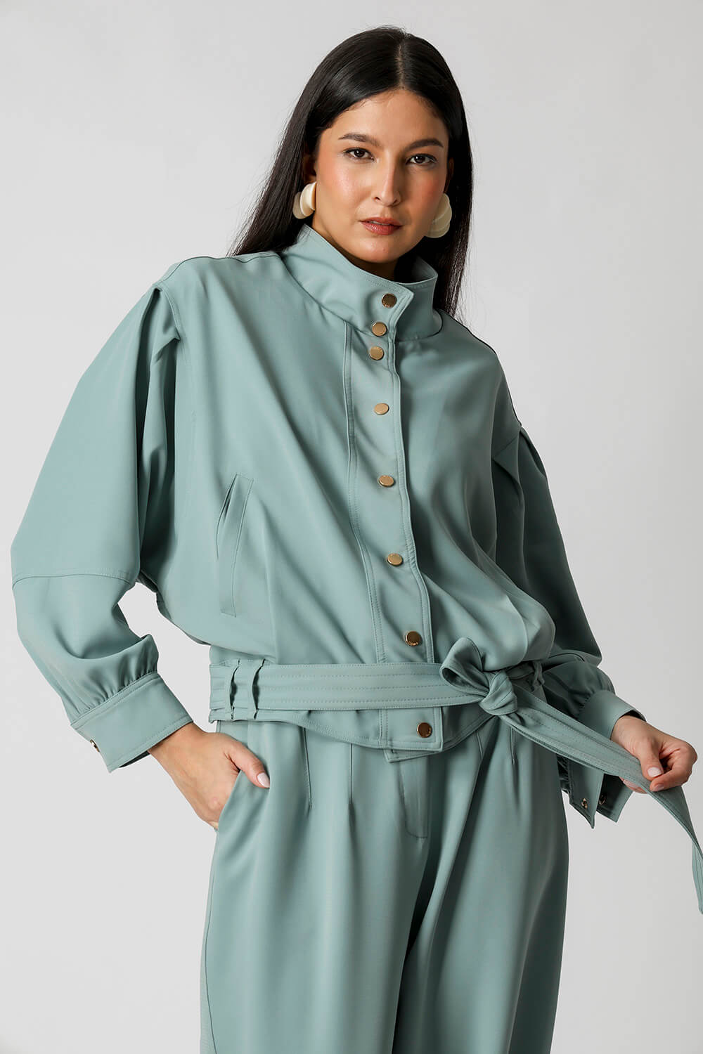 Jaqueta Oversized Com Gola Funil E Mangas Balloon TRIMIX