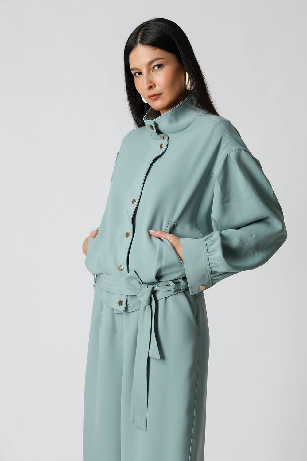 Jaqueta Oversized Com Gola Funil E Mangas Balloon TRIMIX