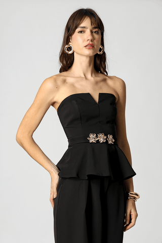 Blusa Peplum Strapless - PRETO