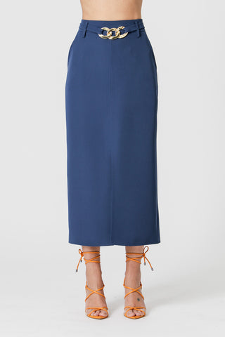 Falda midi entallada - AZUL MARINO