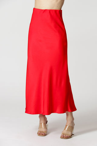 Falda midi de satén ajustada - ROJO 1