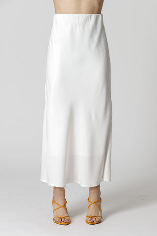Saia De Cetim Slim Midi - OFF WHITE
