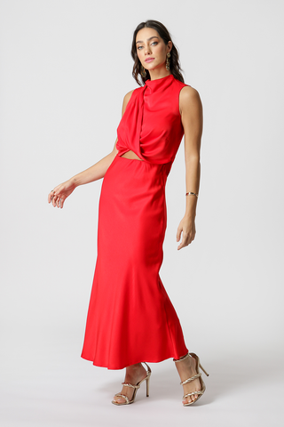 Blusa de satén con pliegues en los hombros - ROJO 1