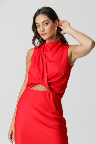 Blusa de satén con pliegues en los hombros - ROJO 1