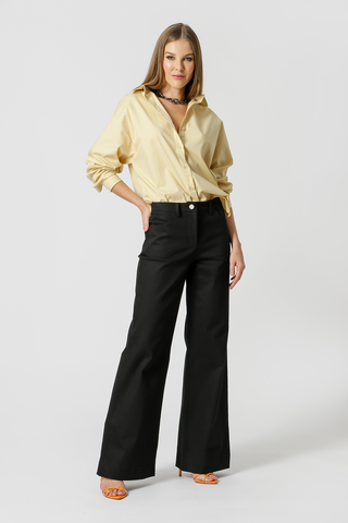 Calça Wide Leg Sarja - PRETO