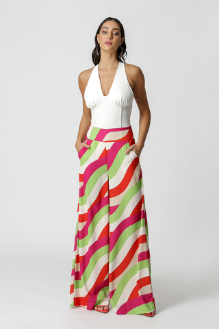 Calça Pantalona Estampada - FOLHA 7180