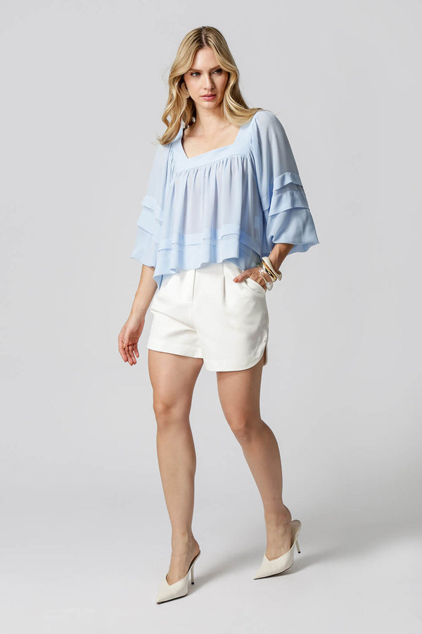 Bata de Manga Bufante Com Pregas