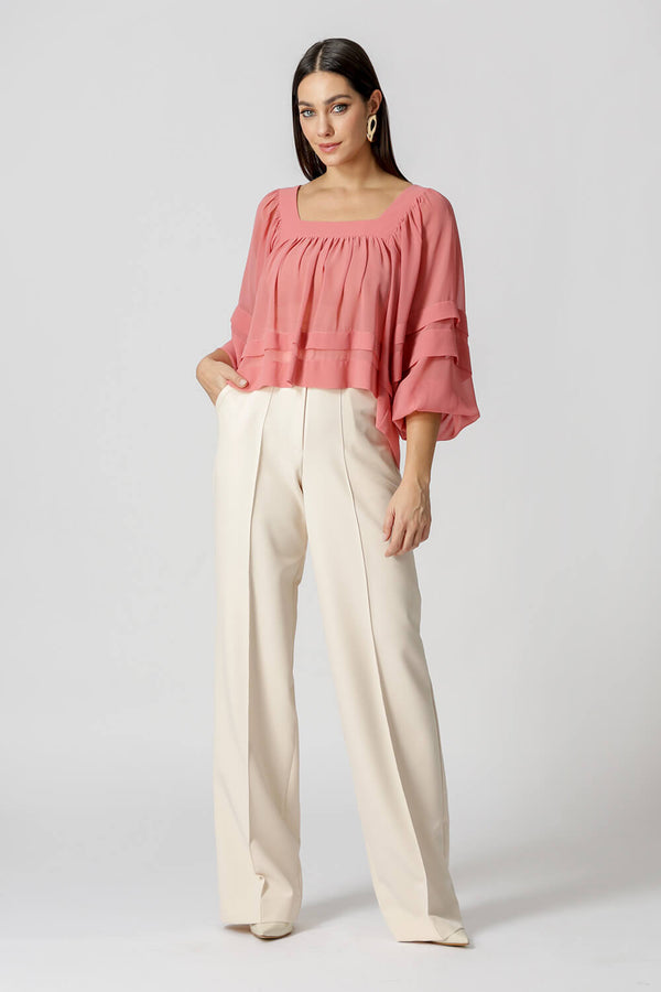 Bata de Manga Bufante Com Pregas