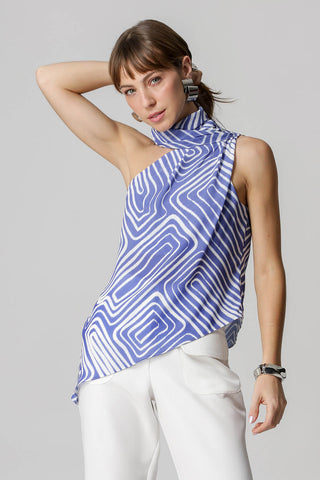 Blusa Com Lenço E Ombro Único - AZUL 7192