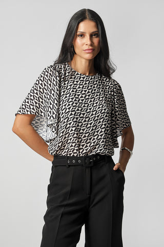Blusa Manga Angel Estampada - PRETO 7196