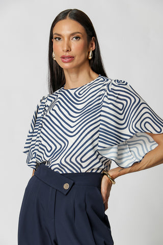 Blusa Manga Angel Estampada - MARINHO 7197