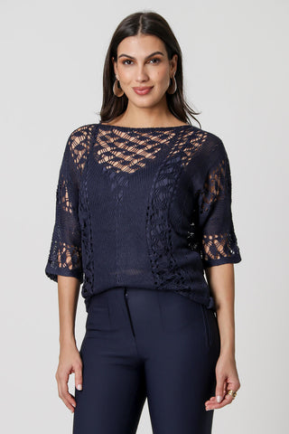 Blusa Retilínea Vazada - MARINHO