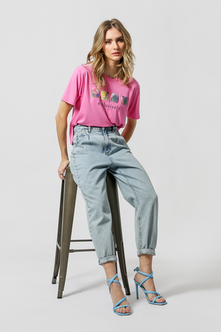Camiseta con estampado de lentejuelas - ROSA CLARO 1