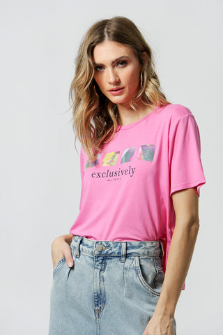 Camiseta con estampado de lentejuelas - ROSA CLARO 1