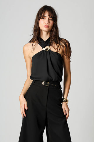 Blusa Com Fivela No Decote - PRETO