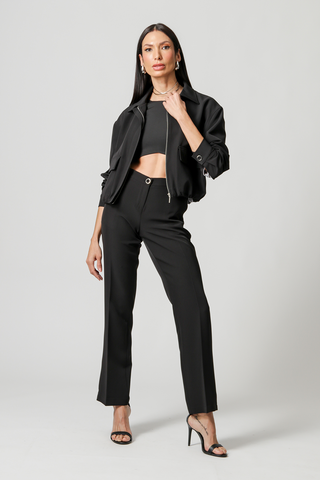 Pantalones rectos de sastre - NEGRO 1