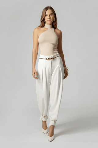 Blusa Ombro Único Com Gola - AREIA