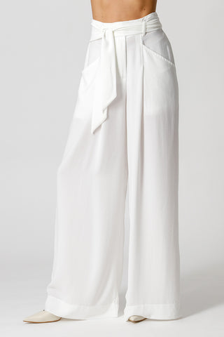 Pantalón con bolsillo y cinturón - OFF WHITE