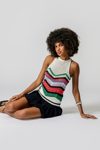 Blusa de colores a crochet - BLANCO ROJO