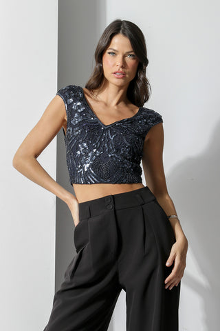 Blusa Cropped Bordado - MARINHO