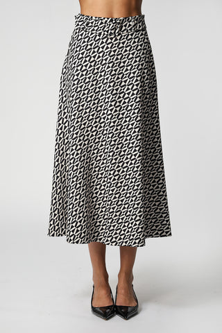 Falda estampada con cinturón - NEGRO 7196