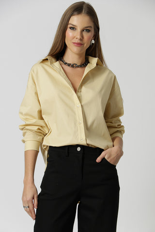 Camisa Oversized Manga Longa - BEGE