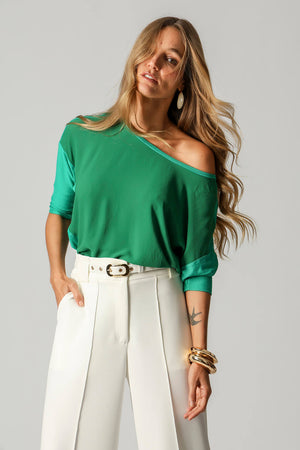 Blusa Manga Ampla Recortes TRIMIX