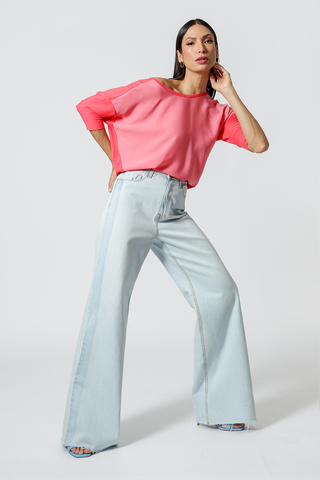 Blusa Manga Ampla Recortes - CORAL 4