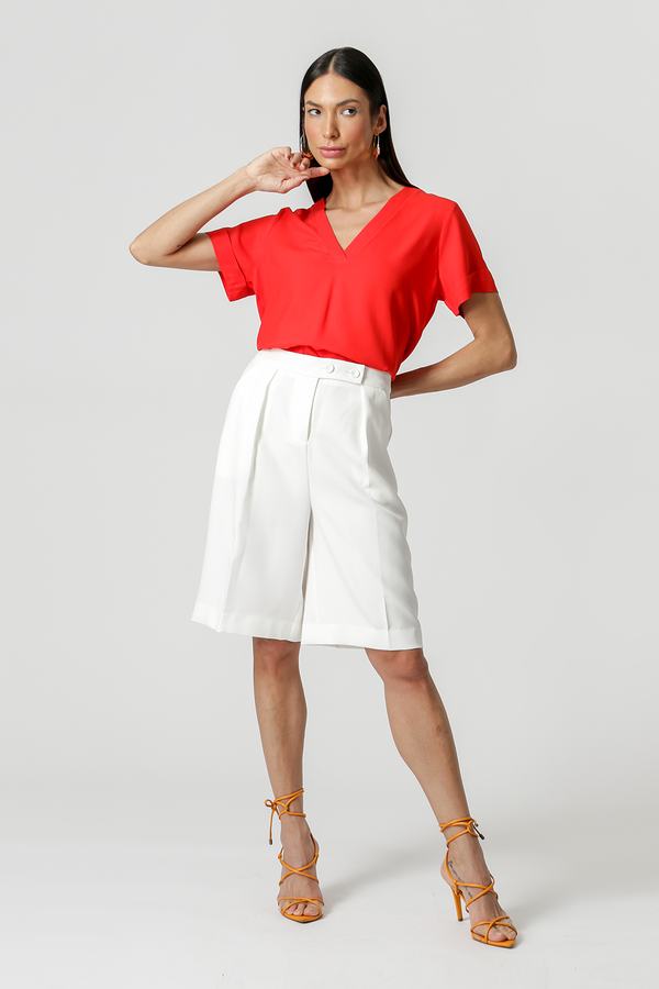 Blusa Com Manga Curta E Decote V