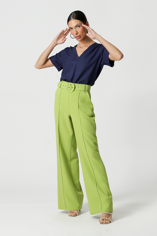 Blusa de manga corta con cuello en V - AZUL MARINO