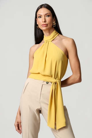 Blusa Com Decote Assimétrico e Faixa - MOSTARDA 1