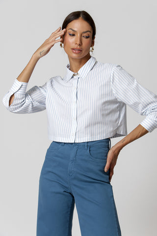 Camisa Cropped Listrada - AZUL CLARO 90131