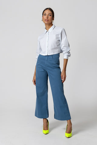 Camisa Cropped Listrada - AZUL CLARO 90131