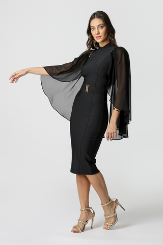 Vestido con mangas de capa desmontables - NEGRO 2