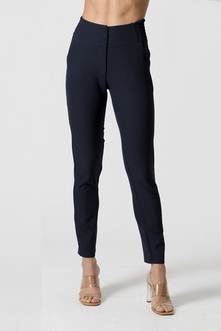 Pantalones ajustados con cintura elástica - AZUL MARINO
