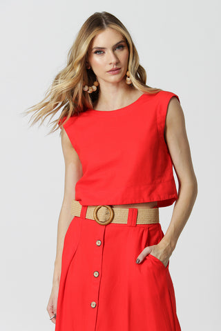 Blusa Linho Cropped - CORAL