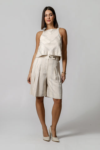 Blusa De Linho Listrada - BEGE 90151