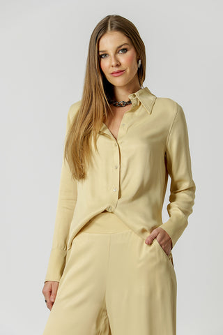 Camisa Manga Longa De Cetim - BEGE