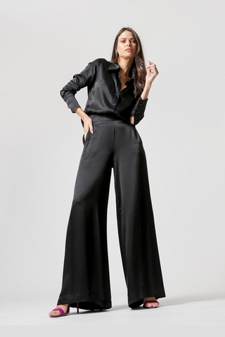 Camisa Manga Longa De Cetim - PRETO