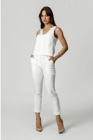 Calça Slim Com Barra Italiana - OFF WHITE
