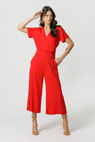 Calça Pantacourt Cós Duplo - CORAL