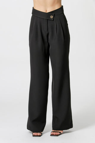 Pantalones anchos con cinturilla cruzada - NEGRO 1