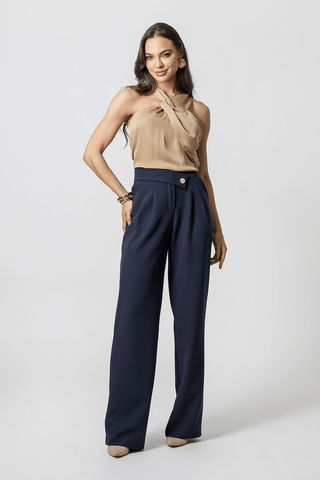 Pantalones de pierna ancha con cinturilla cruzada - AZUL MARINO 1