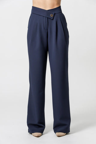 Pantalones de pierna ancha con cinturilla cruzada - AZUL MARINO 1